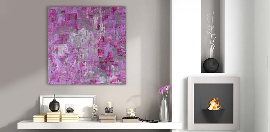 Frische Farben, Komposition aus pink, flieder, gau und weiß und Rosétönen, Format: 120 x 120 cm